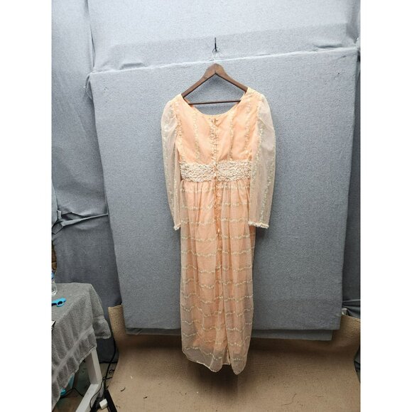 Vintage Peach & Lace Long Sleeve Dress - Picture 3 of 4